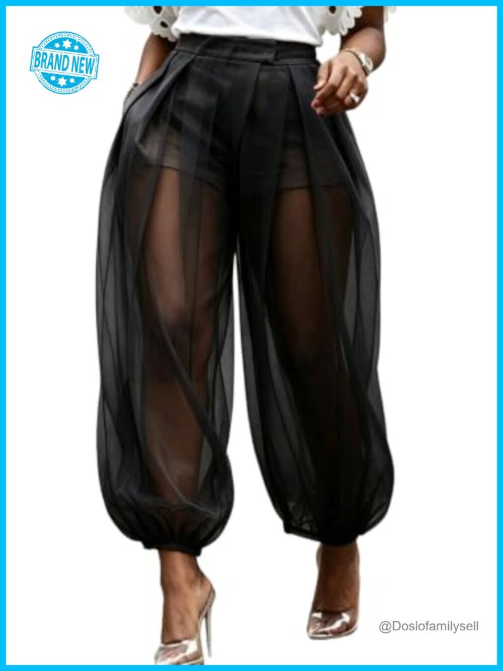 Women's Sheer Mesh Balloon Pants Wide Leg Barrel with Shorts Liner